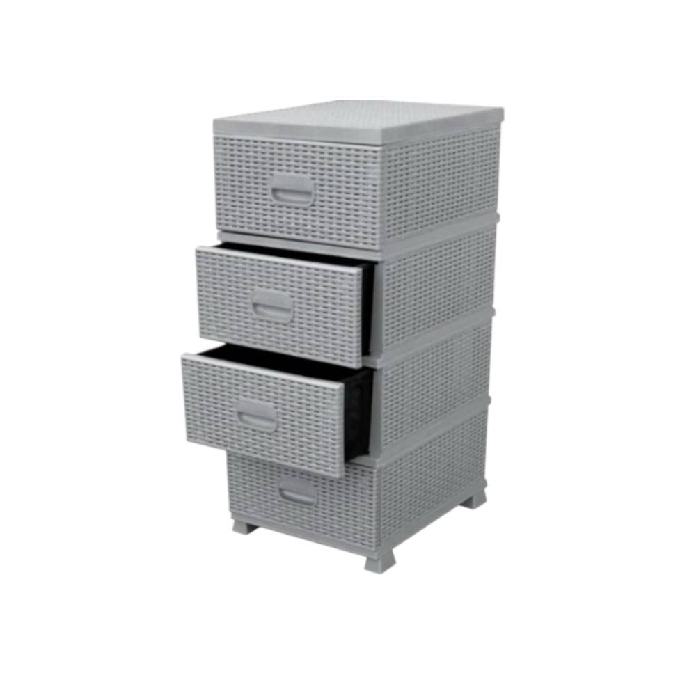 Dulap plastic 4 sertare ratan Gri 47x38x92cm - organizare